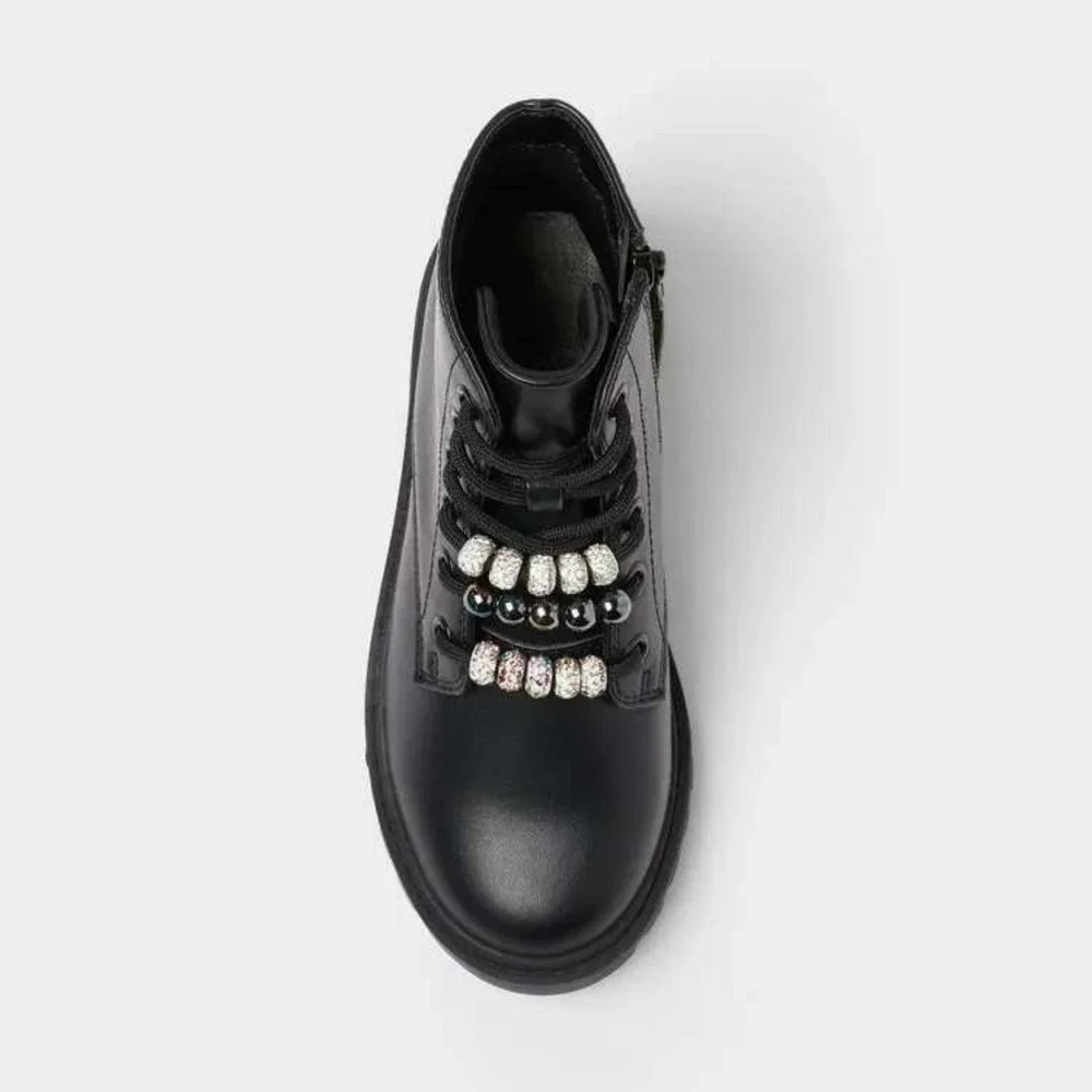 Big Girls' Bronx Lace-Up Combat Boots by art class Black Size 5 New With Tags